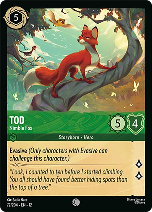 Disney Lorcana Wilds Unknown Tod - Nimble Fox 72/204 Common Near Mint Cold Foil
