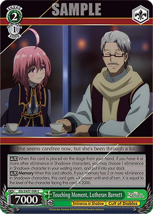 Weiss Schwarz The Eminence in Shadow Touching Moment, Lutheran Barnett EIS/SX07-006 Common Near Mint