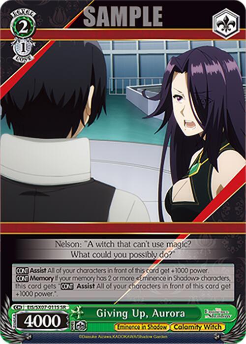 Weiss Schwarz The Eminence in Shadow Giving Up, Aurora (SR) EIS/SX07-011S Super Rare Near Mint