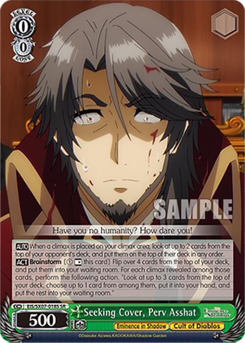 Weiss Schwarz The Eminence in Shadow Seeking Cover, Perv Asshat (SR) EIS/SX07-018S Super Rare Near Mint