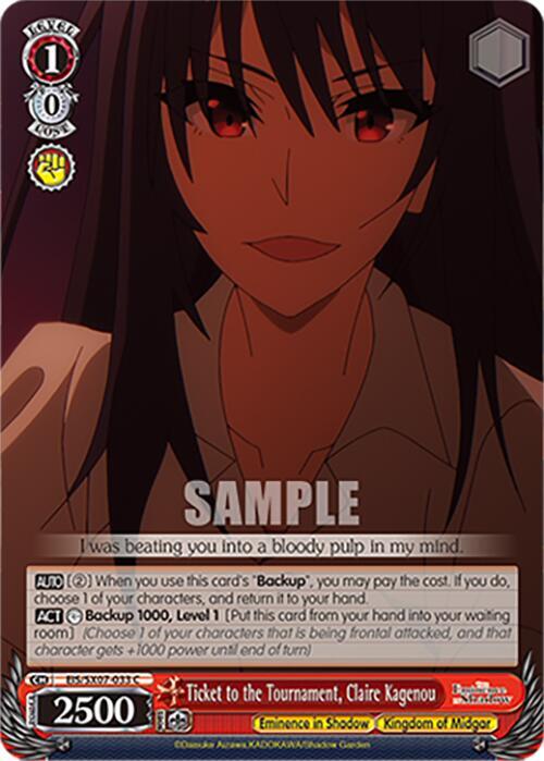 Weiss Schwarz The Eminence in Shadow Ticket to the Tournament, Claire Kagenou EIS/SX07-033 Common Near Mint