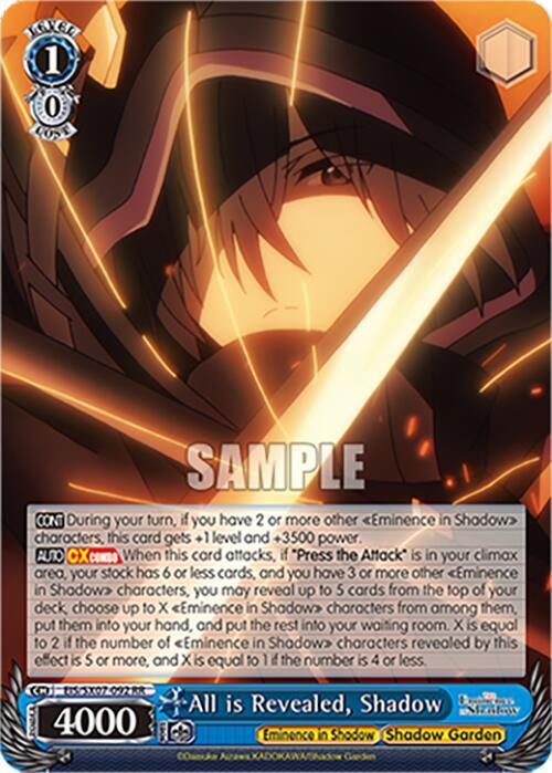 Weiss Schwarz The Eminence in Shadow All is Revealed, Shadow EIS/SX07-092 Double Rare Near Mint