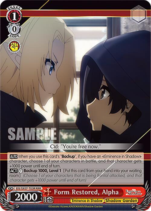 Weiss Schwarz The Eminence in Shadow Form Restored, Alpha (RRR) EIS/SX07-T03R Triple Rare Near Mint