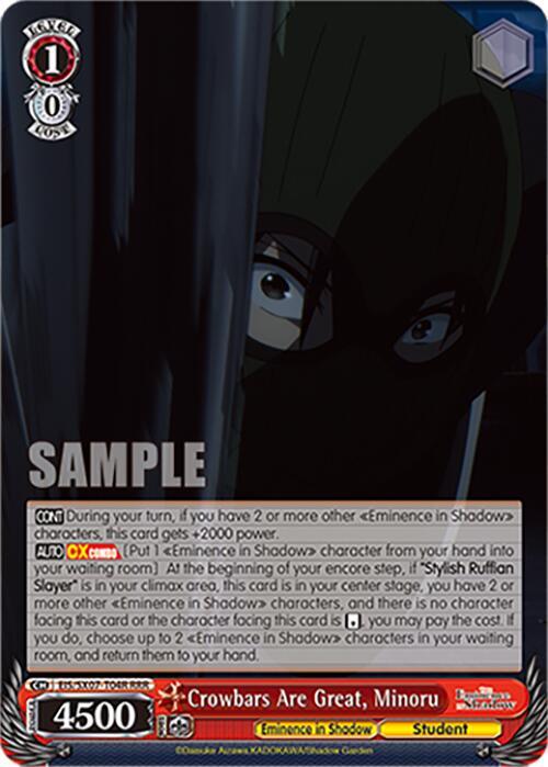 Weiss Schwarz The Eminence in Shadow Crowbars Are Great, Minoru (RRR) EIS/SX07-T04R Triple Rare Near Mint