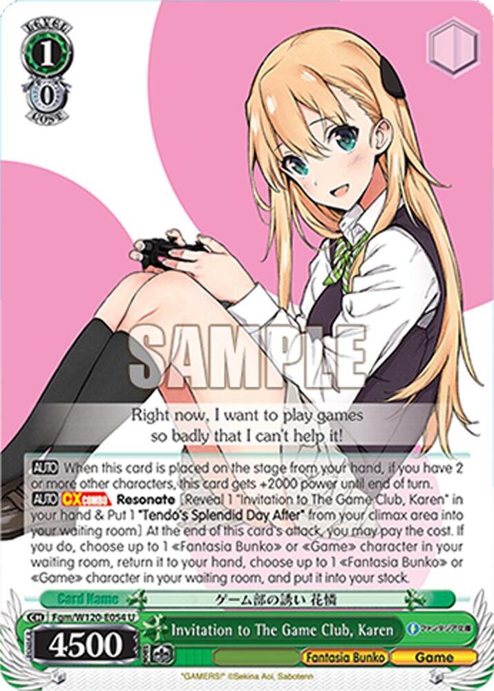 Weiss Schwarz Fujimi Fantasia Bunko Vol.2 Invitation to The Game Club, Karen Fgm/W120-E054 U Uncommon Near Mint