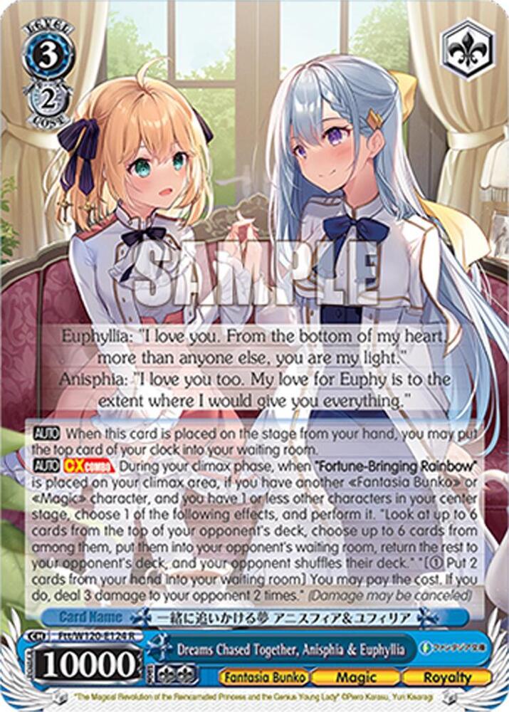 Weiss Schwarz Fujimi Fantasia Bunko Vol.2 Dreams Chased Together, Anisphia & Euphyllia Ftt/W120-E124 R Rare Near Mint