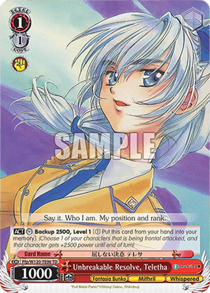 Weiss Schwarz Fujimi Fantasia Bunko Vol.2 Unbreakable Resolve, Teletha (RRR) Ffp/W120-TE06R RRR Triple Rare Near Mint