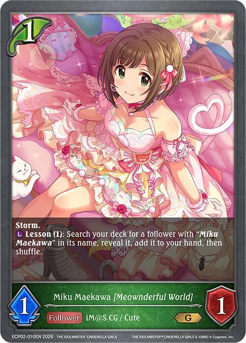 Shadowverse: Evolve ECP02: THE IDOLM@STER CINDERELLA GIRLS Miku Maekawa [Meownderful World] ECP02-010EN Gold Near Mint