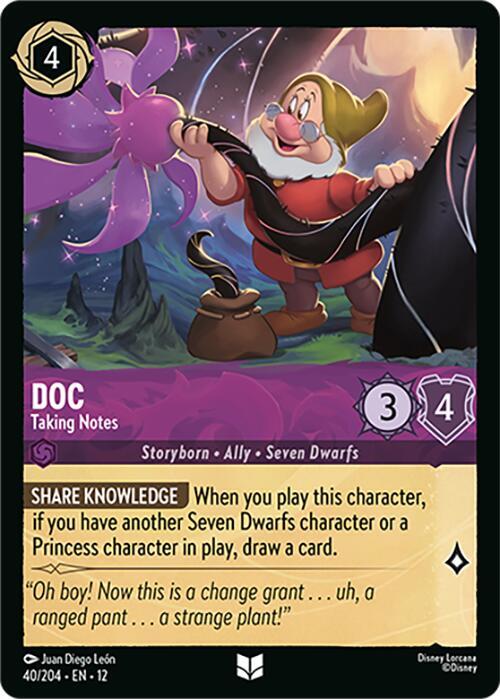 Disney Lorcana Wilds Unknown Doc - Taking Notes 40/204 Uncommon Near Mint