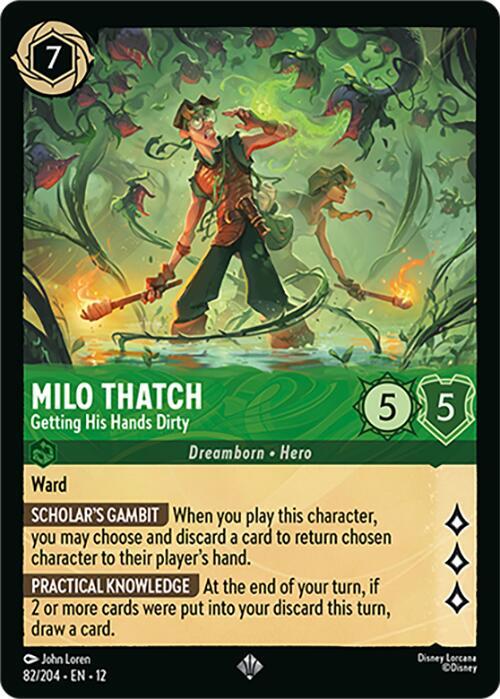 Disney Lorcana Wilds Unknown Milo Thatch - Getting His Hands Dirty 82/204 Super Rare Near Mint Cold Foil