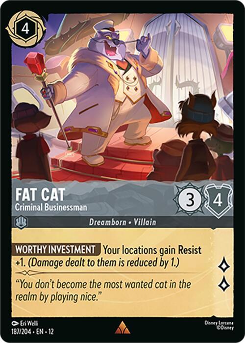 Disney Lorcana Wilds Unknown Fat Cat - Criminal Businessman 187/204 Rare Near Mint