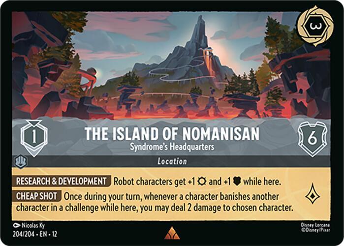 Disney Lorcana Wilds Unknown The Island of Nomanisan - Syndrome's Headquarters 204/204 Rare Near Mint Cold Foil