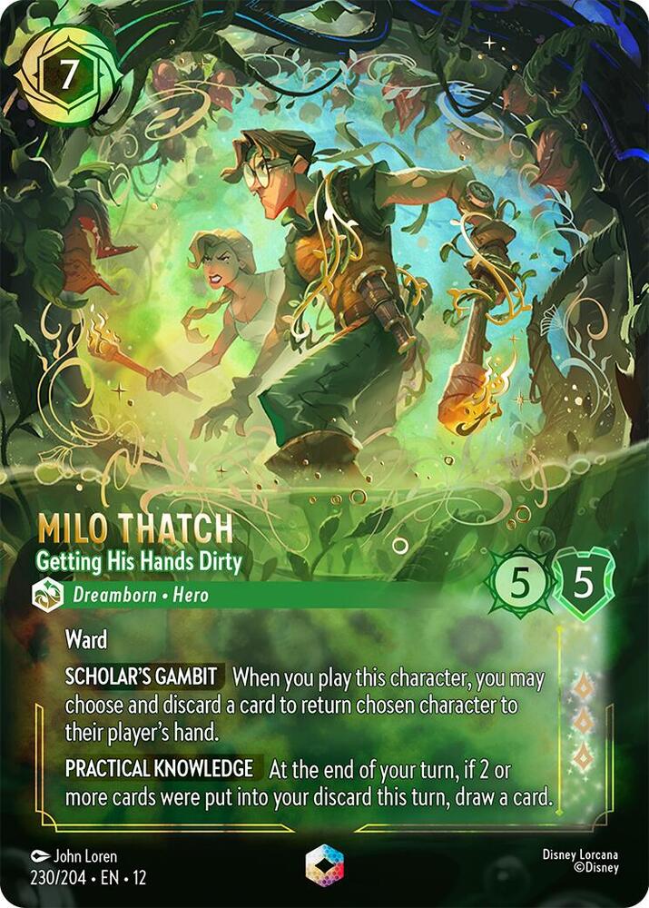 Disney Lorcana Wilds Unknown Milo Thatch - Getting His Hands Dirty (Enchanted) 230/204 Enchanted Near Mint Holofoil
