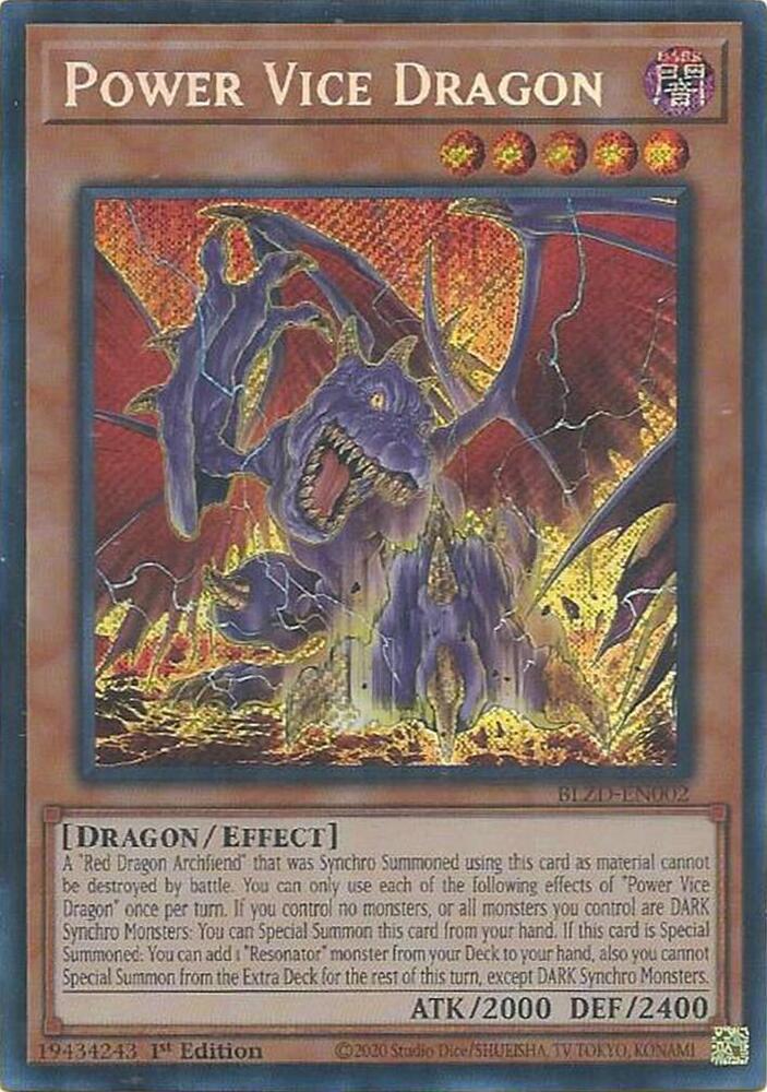 YuGiOh Blazing Dominion Power Vice Dragon BLZD-EN002 Secret Rare Near Mint 1st Edition