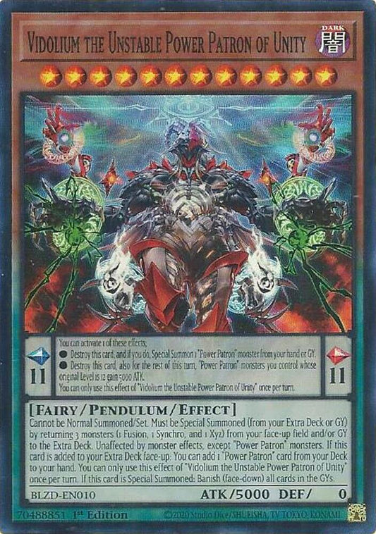 YuGiOh Blazing Dominion Vidolium the Unstable Power Patron of Unity BLZD-EN010 Super Rare Near Mint 1st Edition