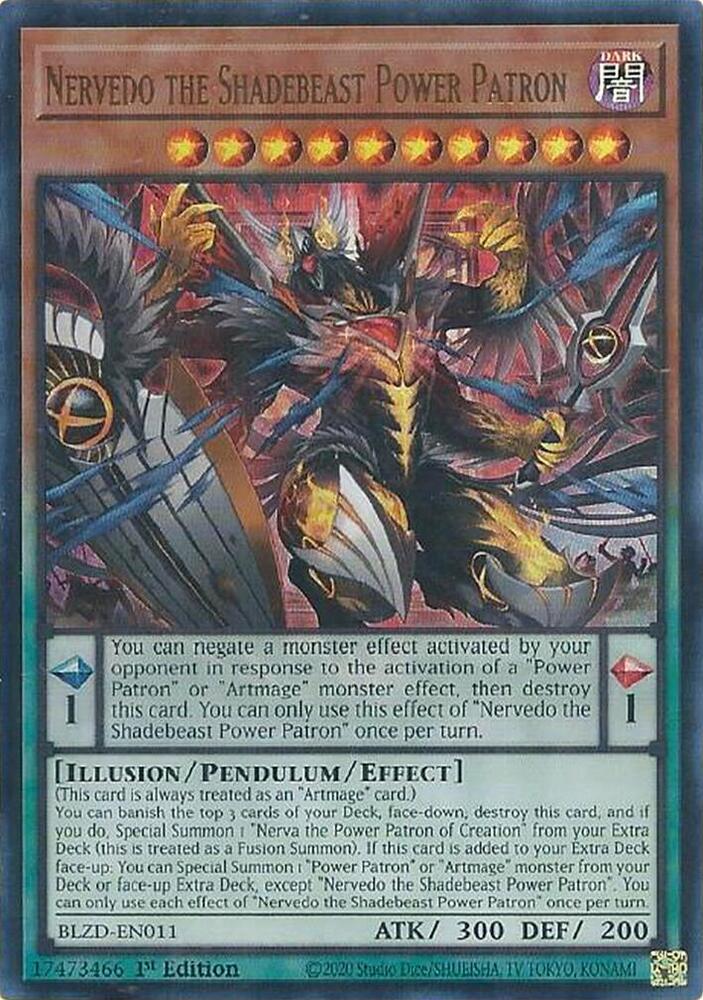 YuGiOh Blazing Dominion Nervedo the Shadebeast Power Patron BLZD-EN011 Ultra Rare Near Mint 1st Edition