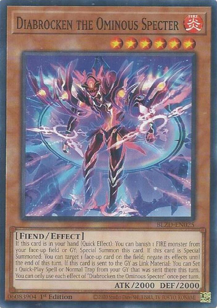 YuGiOh Blazing Dominion Diabrocken the Ominous Specter BLZD-EN025 Common Near Mint 1st Edition