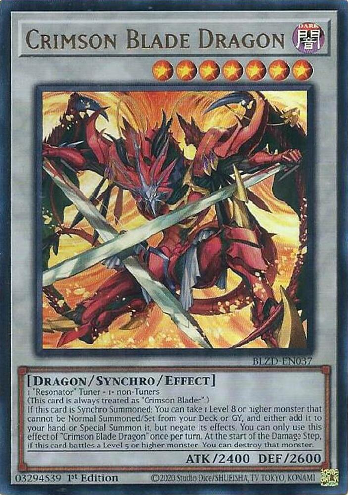 YuGiOh Blazing Dominion Crimson Blade Dragon BLZD-EN037 Ultra Rare Near Mint 1st Edition