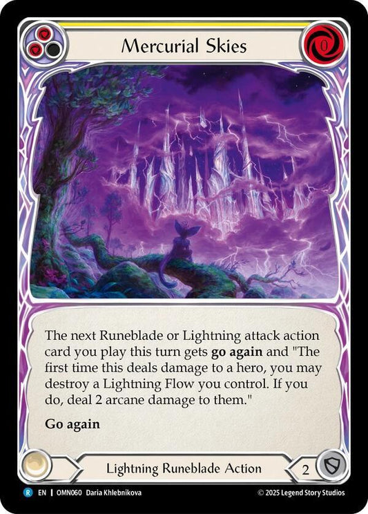 Flesh and Blood TCG Omens of the Third Age Mercurial Skies (Yellow) #OMN060 Rare Near Mint Rainbow Foil