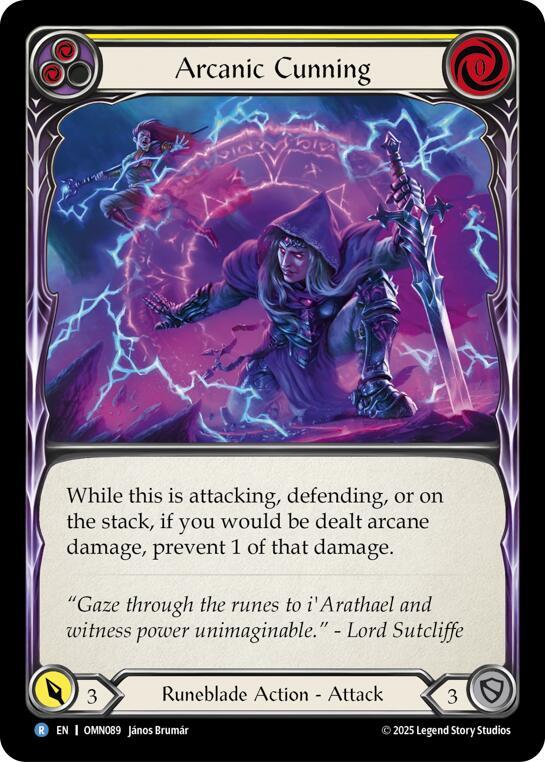 Flesh and Blood TCG Omens of the Third Age Arcanic Cunning (Yellow) #OMN089 Rare Near Mint