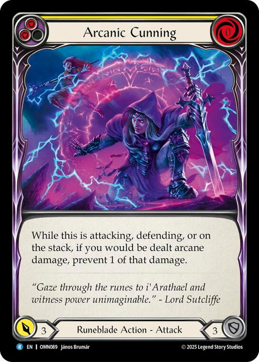 Flesh and Blood TCG Omens of the Third Age Arcanic Cunning (Yellow) #OMN089 Rare Near Mint