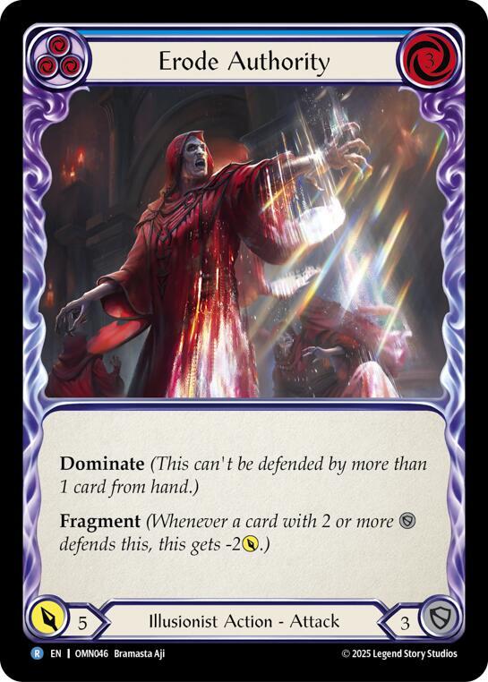 Flesh and Blood TCG Omens of the Third Age Erode Authority (Yellow) #OMN045 Rare Near Mint Rainbow Foil