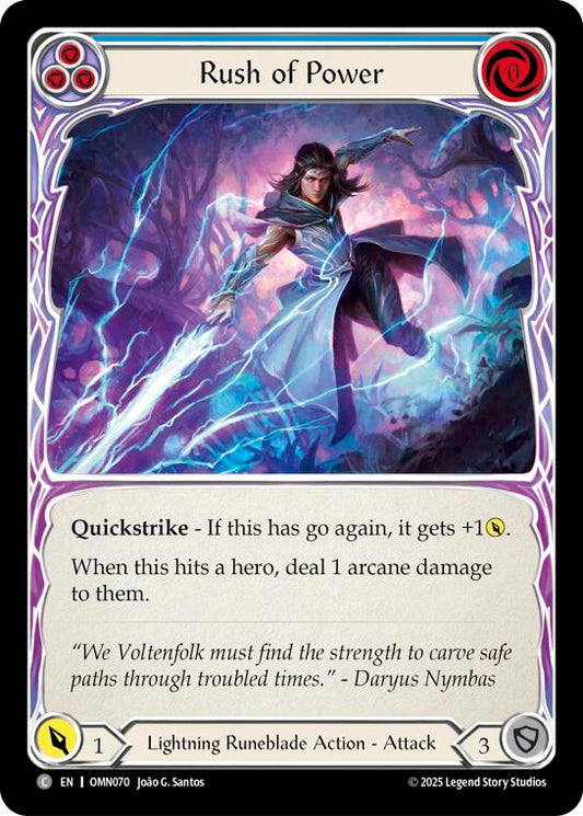 Flesh and Blood TCG Omens of the Third Age Rush Of Power (Blue) #OMN070 Common Near Mint Rainbow Foil