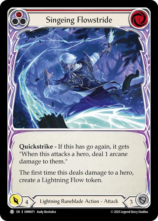 Flesh and Blood TCG Omens of the Third Age Singeing Flowstride (Red) #OMN071 Common Near Mint