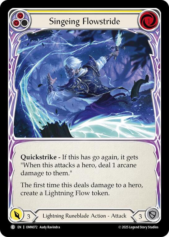 Flesh and Blood TCG Omens of the Third Age Singeing Flowstride (Yellow) #OMN072 Common Near Mint