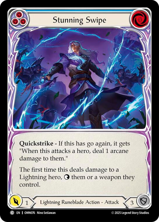 Flesh and Blood TCG Omens of the Third Age Stunning Swipe (Blue) #OMN076 Common Near Mint Rainbow Foil