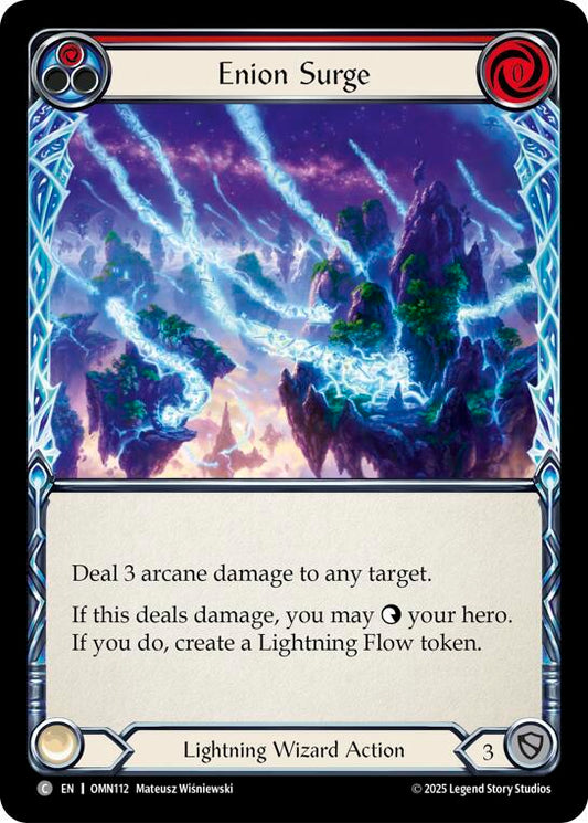 Flesh and Blood TCG Omens of the Third Age Enion Surge (Red) #OMN112 Common Near Mint Rainbow Foil
