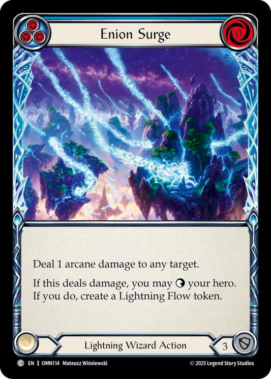 Flesh and Blood TCG Omens of the Third Age Enion Surge (Blue) #OMN114 Common Near Mint Rainbow Foil