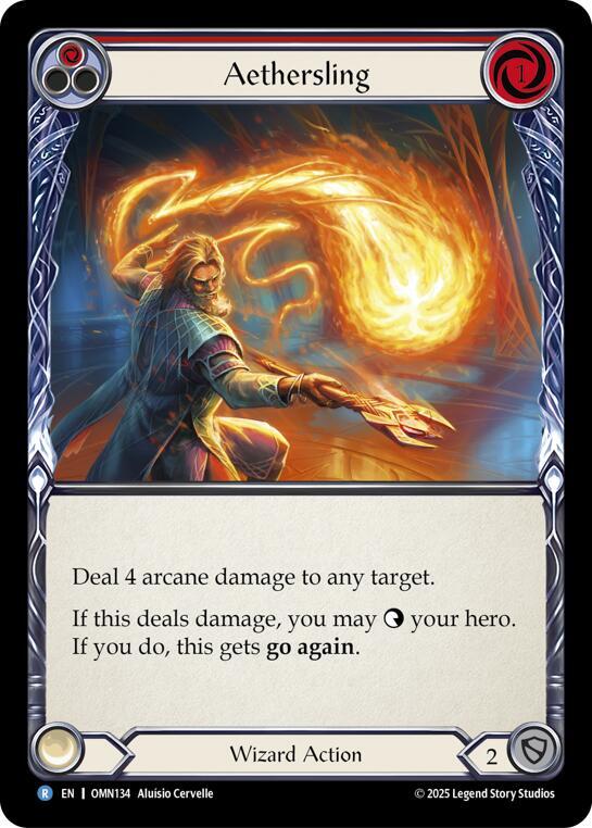 Flesh and Blood TCG Omens of the Third Age Aethersling (Red) #OMN134 Rare Near Mint