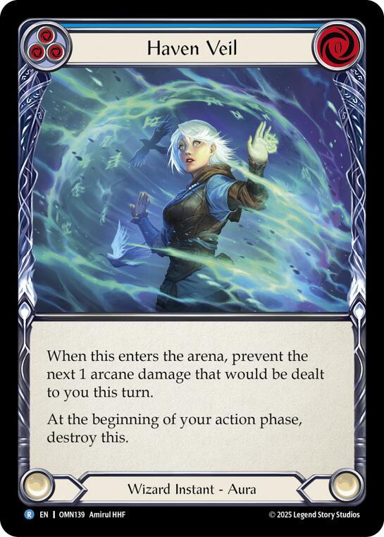 Flesh and Blood TCG Omens of the Third Age Haven Veil (Blue) #OMN139 Rare Near Mint