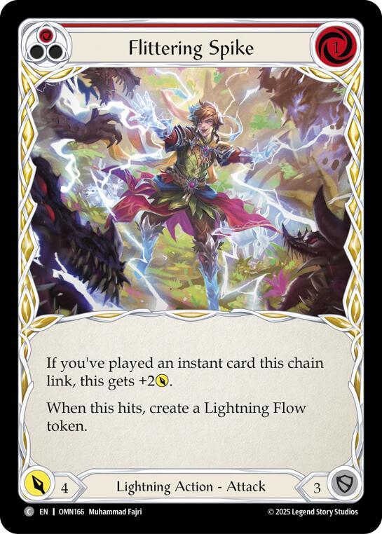 Flesh and Blood TCG Omens of the Third Age Flittering Spike (Red) #OMN166 Common Near Mint Rainbow Foil