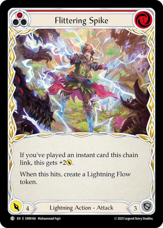 Flesh and Blood TCG Omens of the Third Age Flittering Spike (Red) #OMN166 Common Near Mint Rainbow Foil