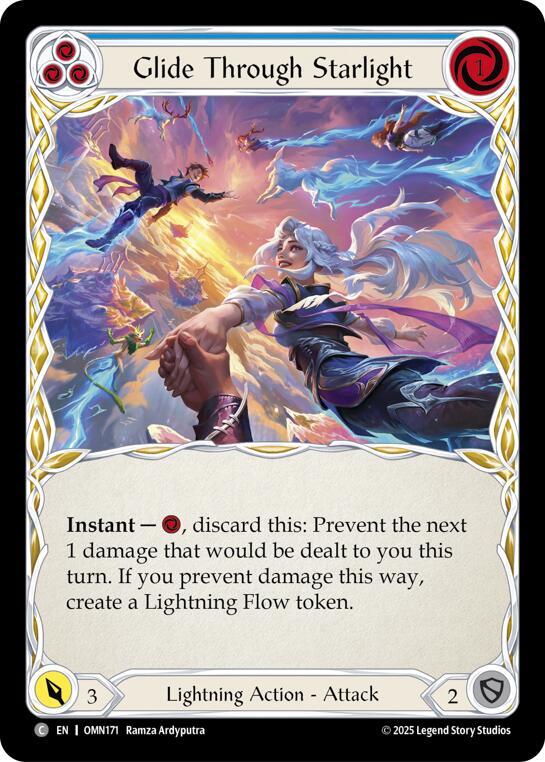 Flesh and Blood TCG Omens of the Third Age Glide Through Starlight (Blue) #OMN171 Common Near Mint Rainbow Foil