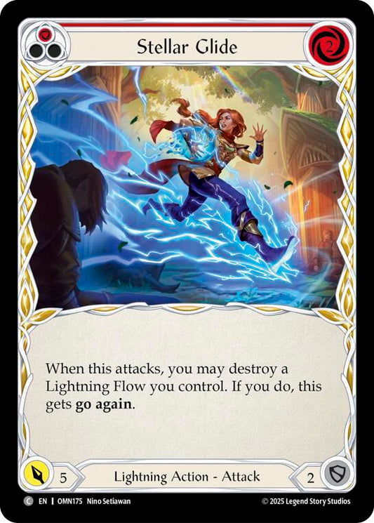 Flesh and Blood TCG Omens of the Third Age Stellar Glide (Red) #OMN175 Common Near Mint Rainbow Foil