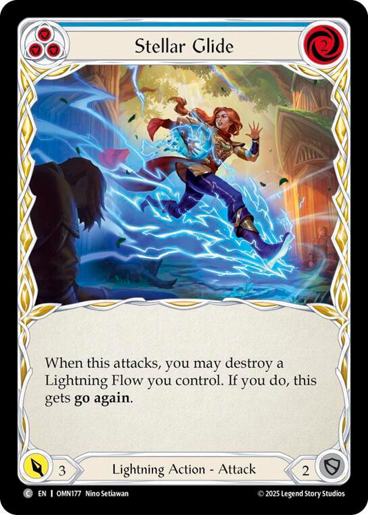Flesh and Blood TCG Omens of the Third Age Stellar Glide (Blue) #OMN177 Common Near Mint Rainbow Foil