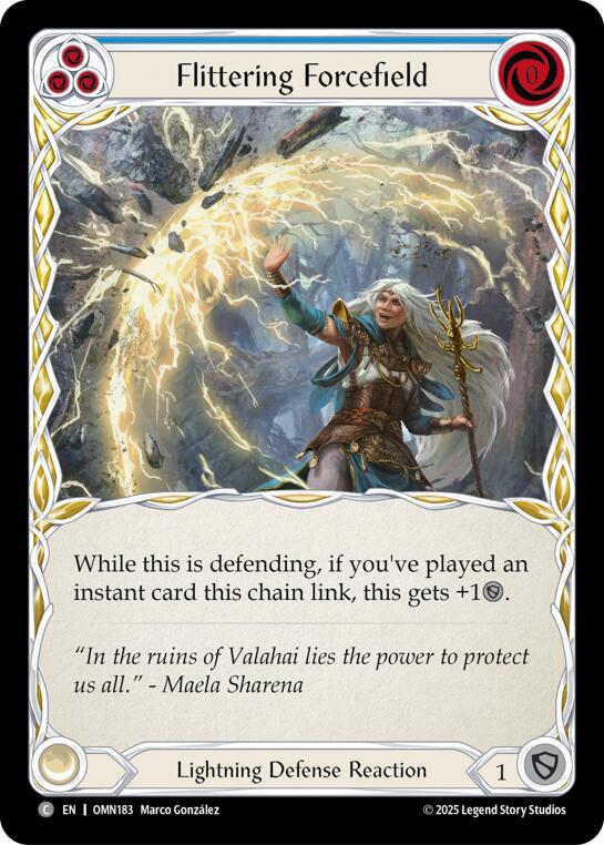 Flesh and Blood TCG Omens of the Third Age Flittering Forcefield (Blue) #OMN183 Common Near Mint