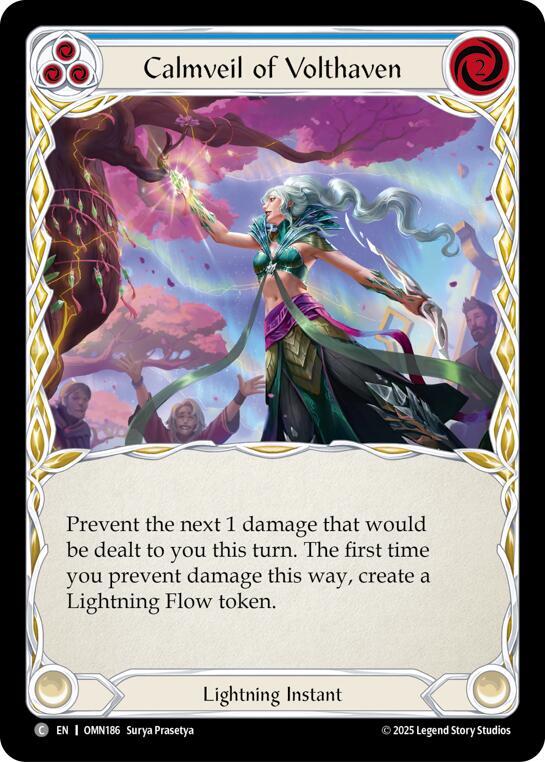Flesh and Blood TCG Omens of the Third Age Calmveil Of Volthaven (Blue) #OMN186 Common Near Mint
