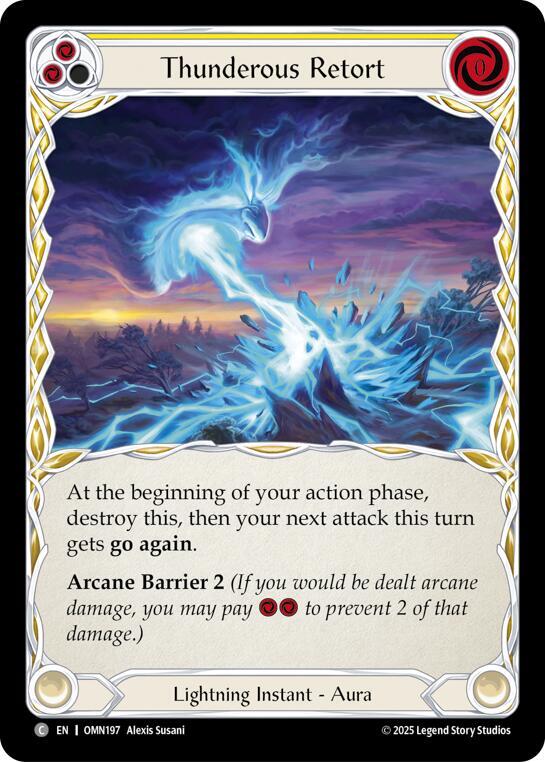 Flesh and Blood TCG Omens of the Third Age Thunderous Retort (Yellow) #OMN197 Common Near Mint
