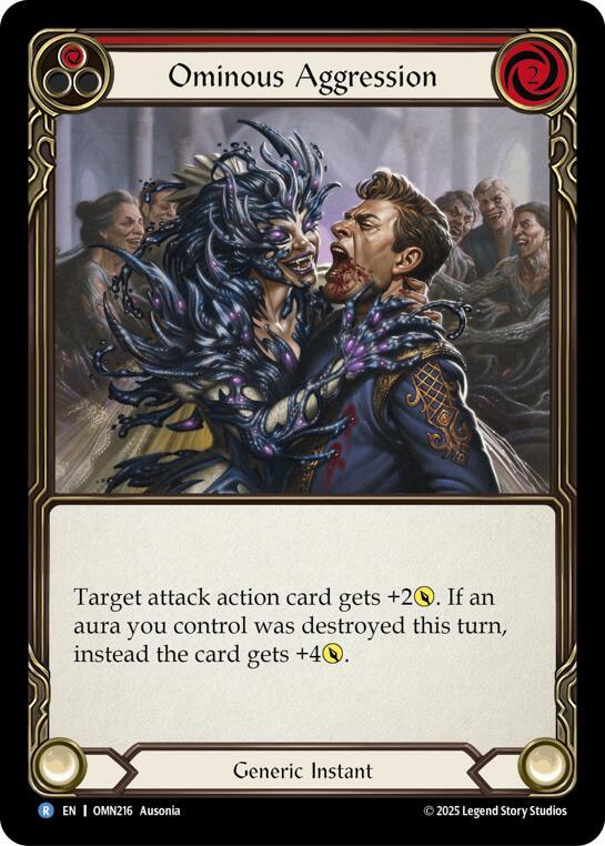 Flesh and Blood TCG Omens of the Third Age Ominous Aggression (Red) #OMN216 Rare Near Mint