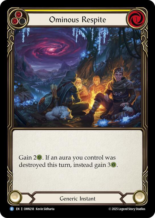 Flesh and Blood TCG Omens of the Third Age Ominous Respite (Yellow) #OMN218 Rare Near Mint