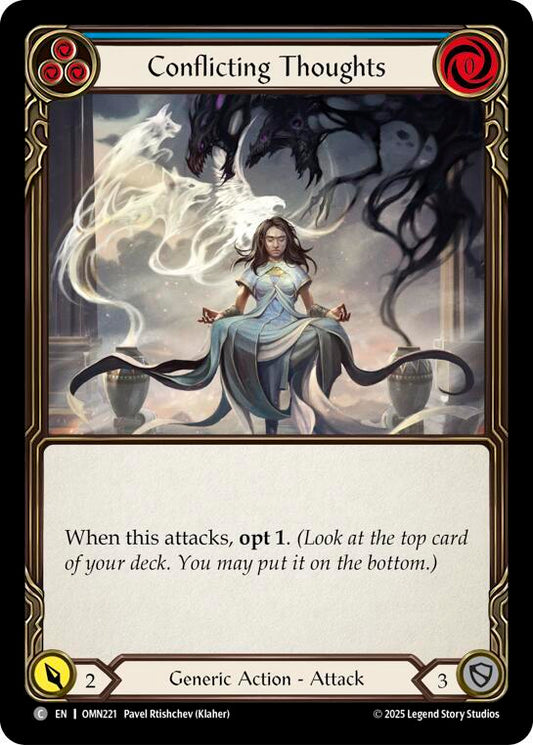 Flesh and Blood TCG Omens of the Third Age Conflicting Thoughts (Blue) #OMN221 Common Near Mint
