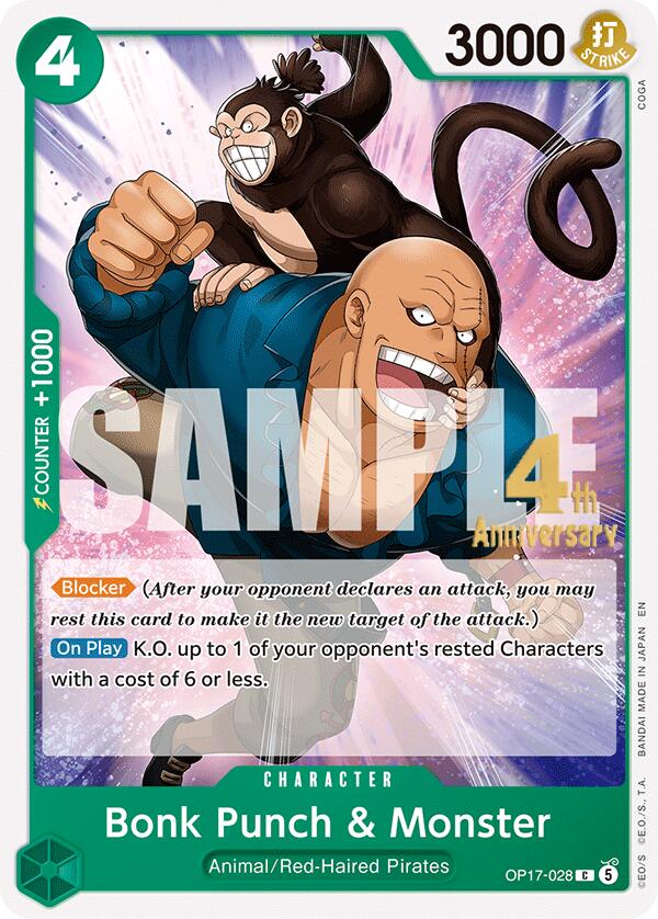 One Piece Card Game The World's Strongest Warriors Release Event Cards Bonk Punch & Monster OP17-028 C Near Mint