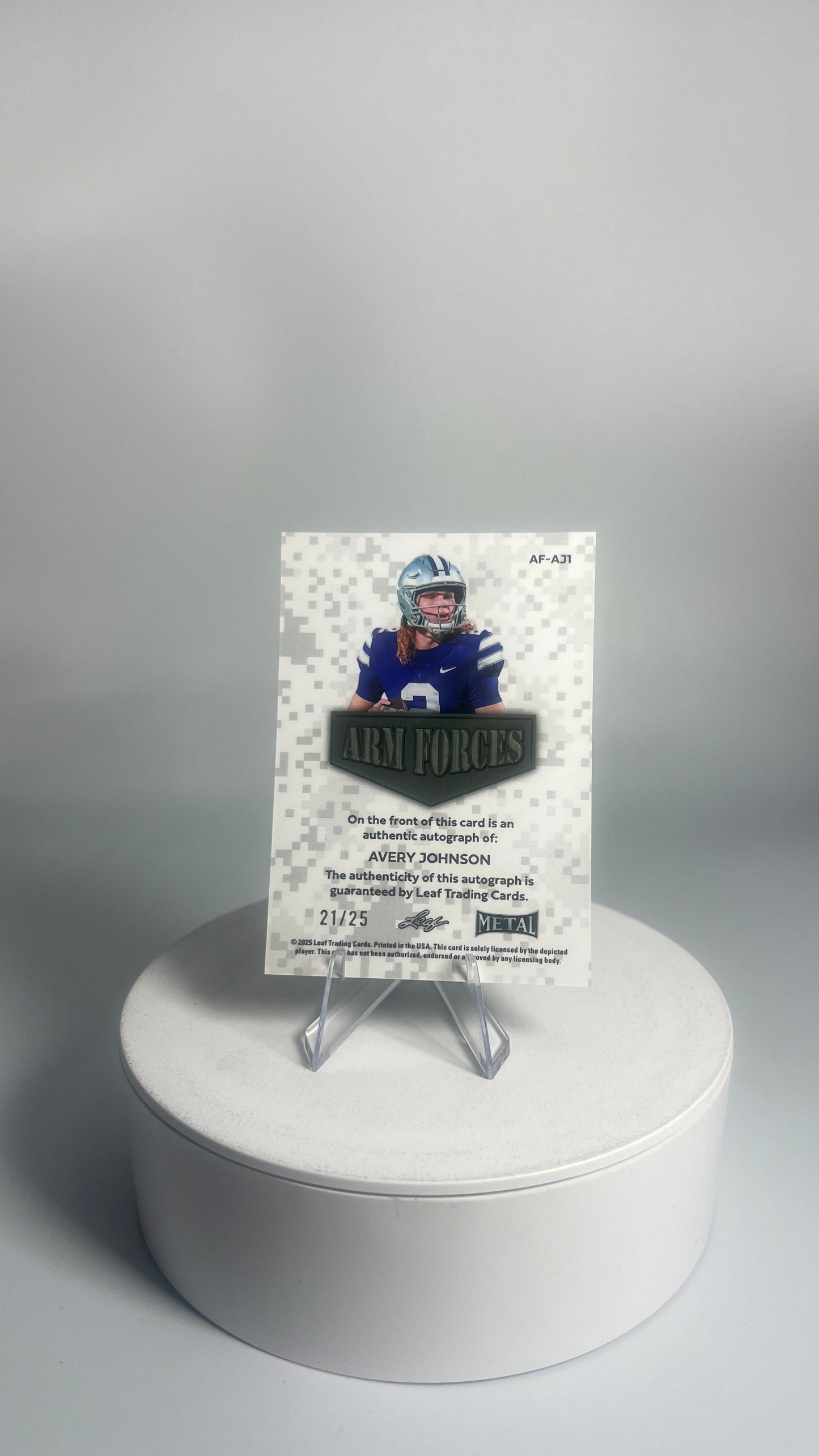 2025 Leaf Metal Armed Forces - Avery Johnson AUTO #/25 Prismatic Silver AF-AJ1