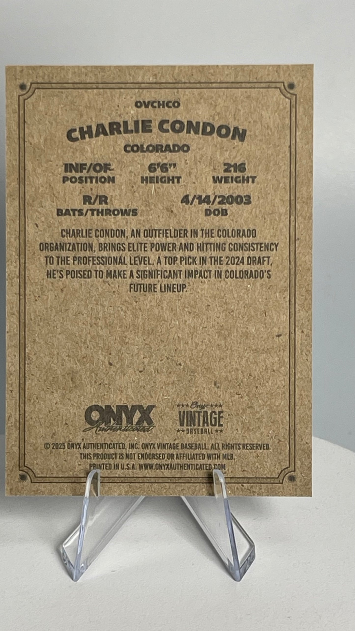 2025 Onyx Vintage Charlie Condon Base Card #OVCHCO