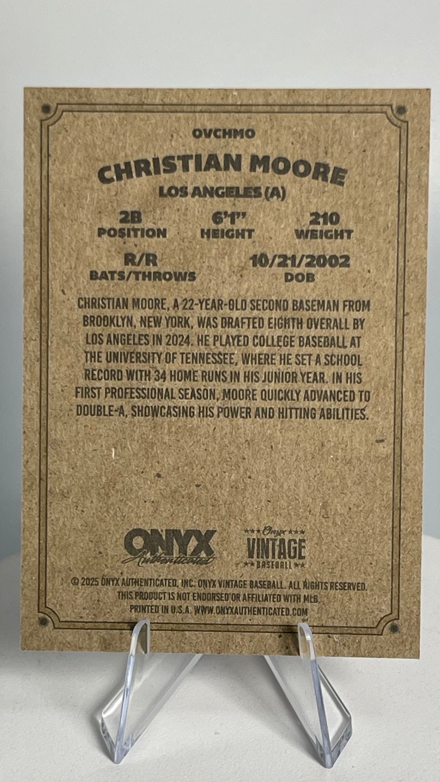 2025 Onyx Vintage Christian Moore Base Card #OVCHMO Los Angeles Angels Base Card