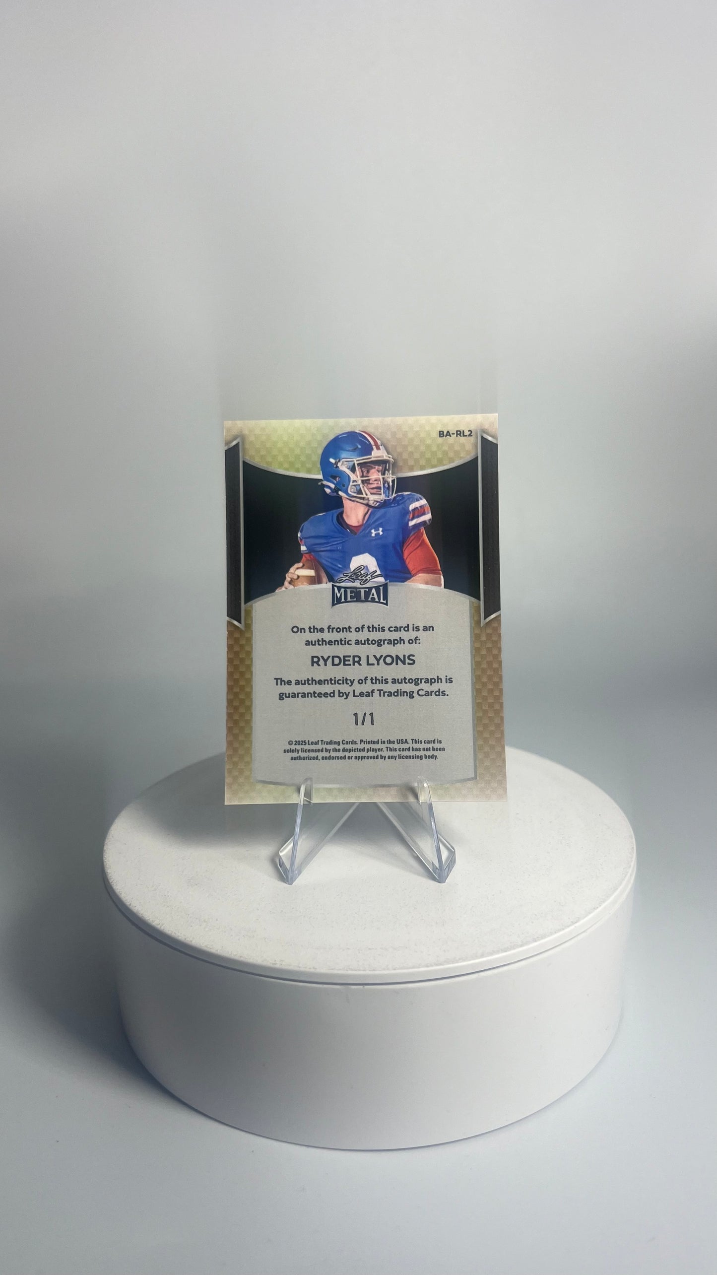 2025 Leaf Metal Football - Ryder Lyons AUTO 1/1 Crystal Gold BA-RL2